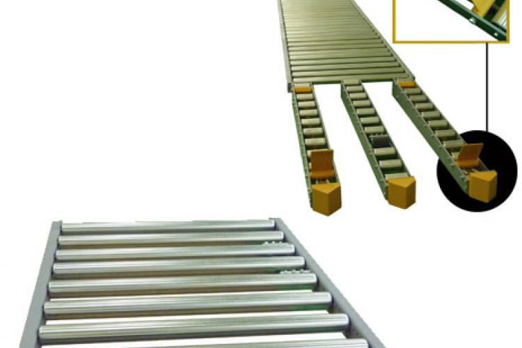 roller conveyor for pallets with braking output